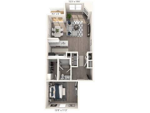 The Vintner - 1 BR 1 BA Floor Plan at The Vinings Apartments, Richmond